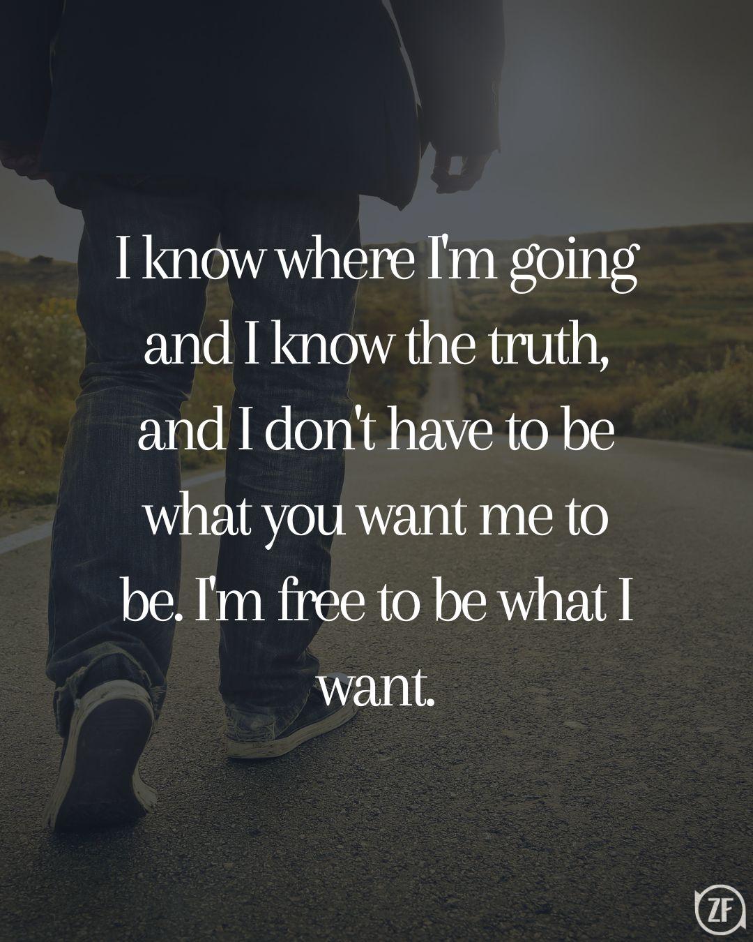 I know where I'm going and I know the truth, and I don't have to be what you want me to be. I'm free to be what I want.