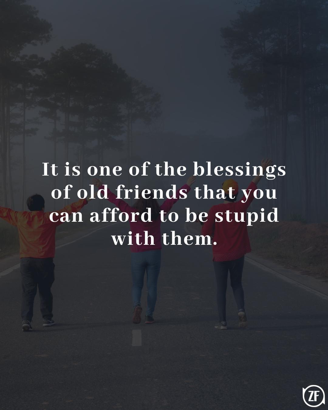 It is one of the blessings of old friends that you can afford to be stupid with them.