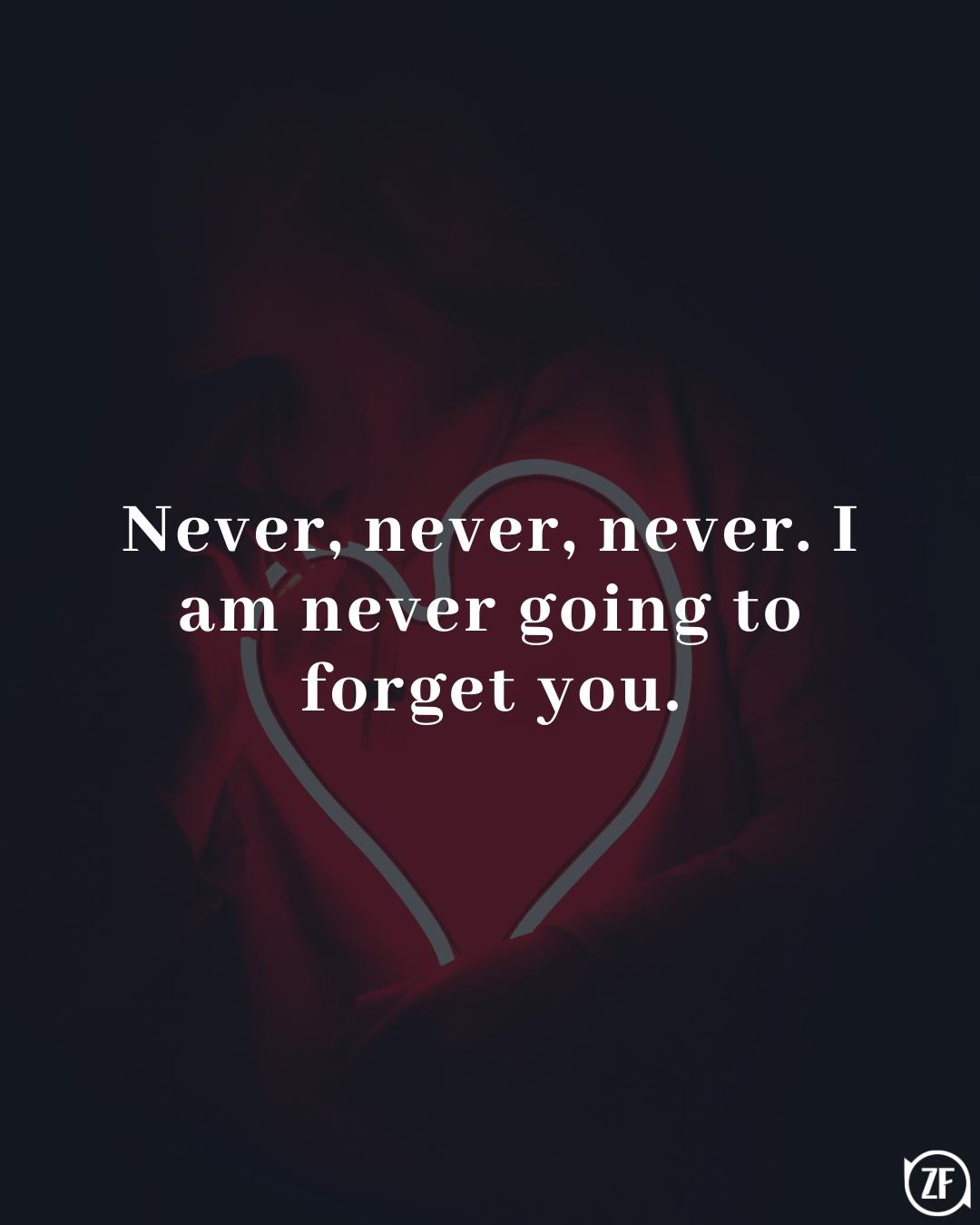 Never, never, never. I am never going to forget you.