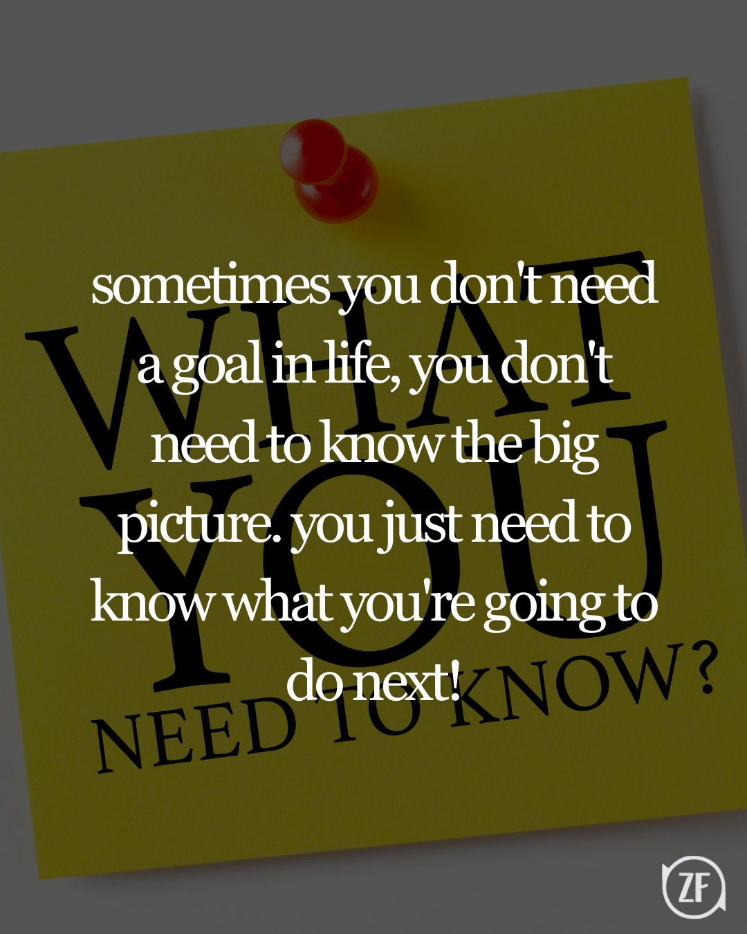 sometimes you don't need a goal in life, you don't need to know the big picture. you just need to know what you're going to do next!