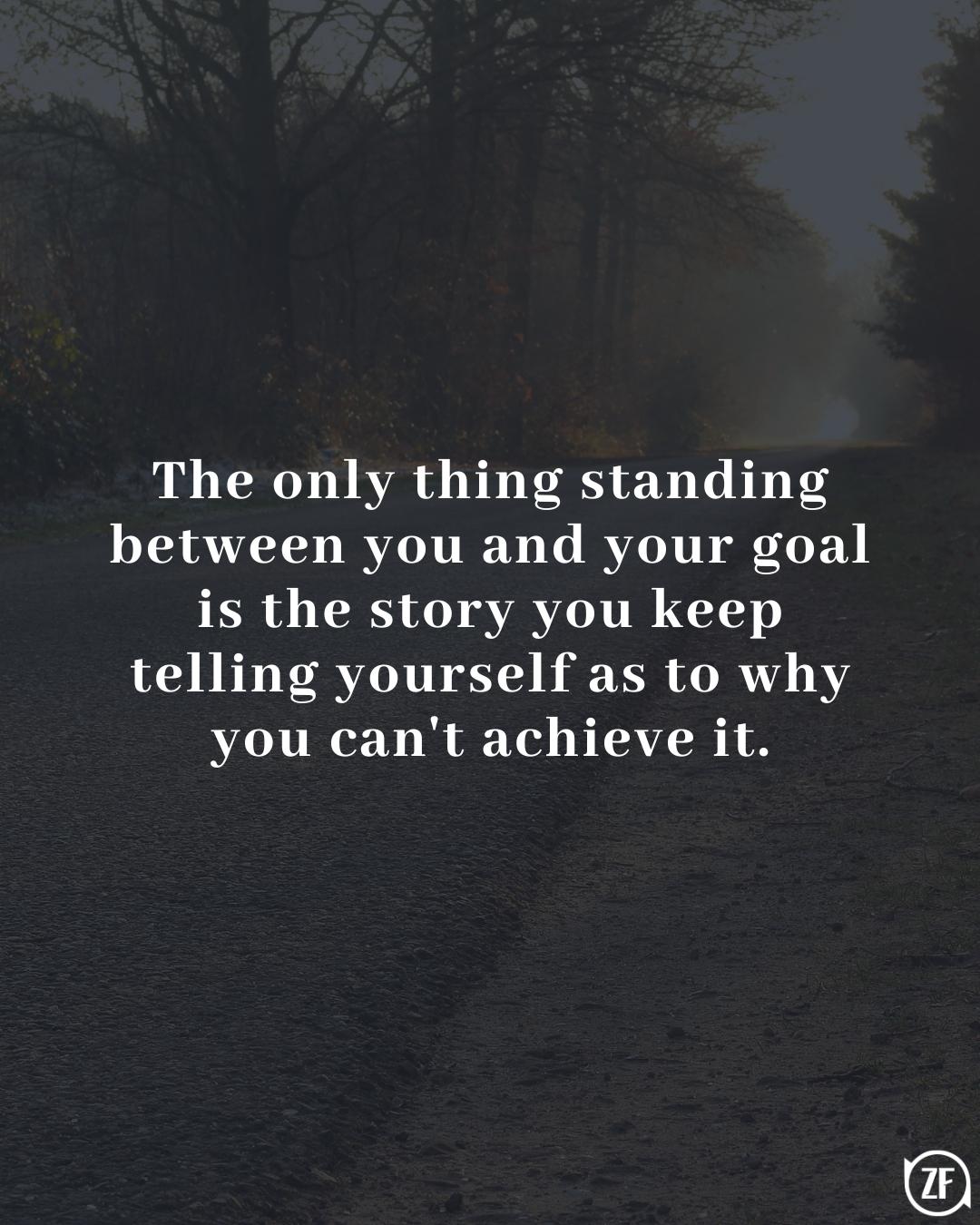 The only thing standing between you and your goal is the story you keep telling yourself as to why you can't achieve it.